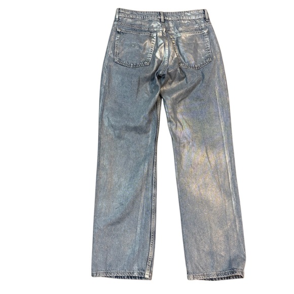 Zara Mid Rise Straight Leg Metallic Jeans - Picture 3 of 12